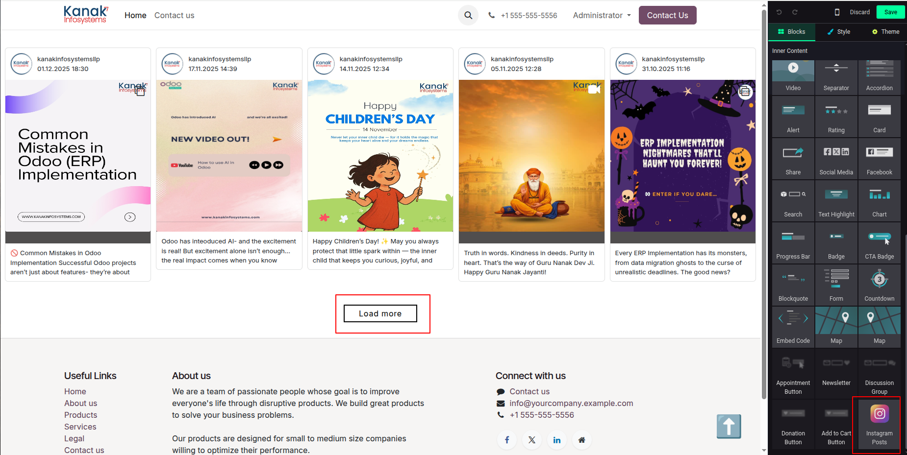 Instagram Snippet in Website Editor