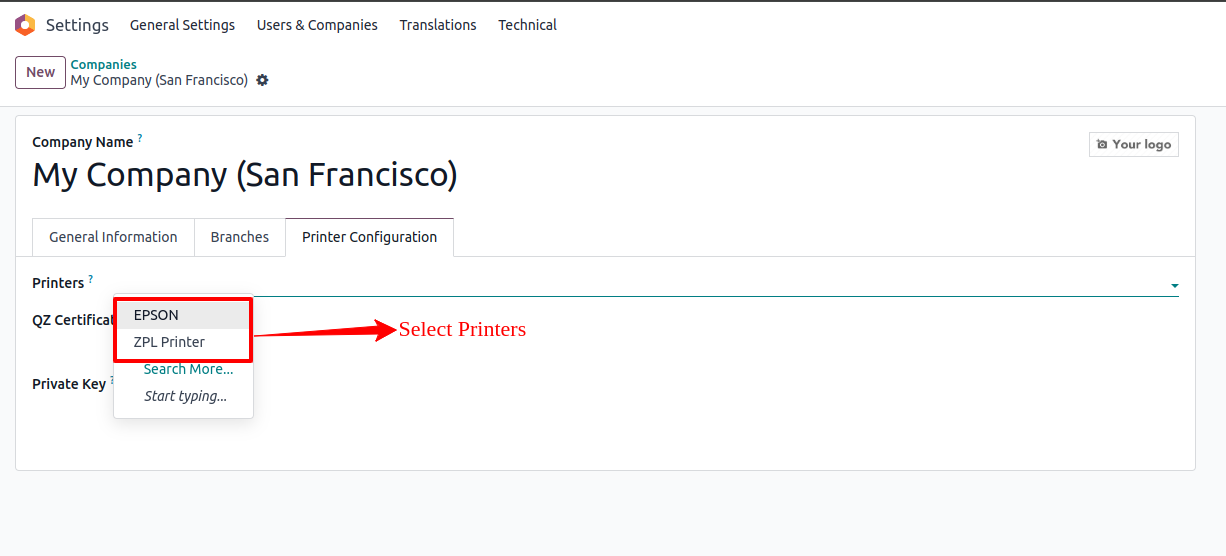 Printer Configuration in Company