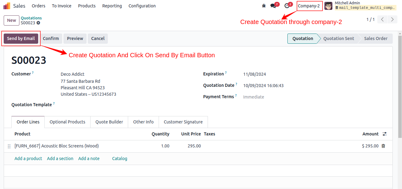 Create Quotation from Company 2