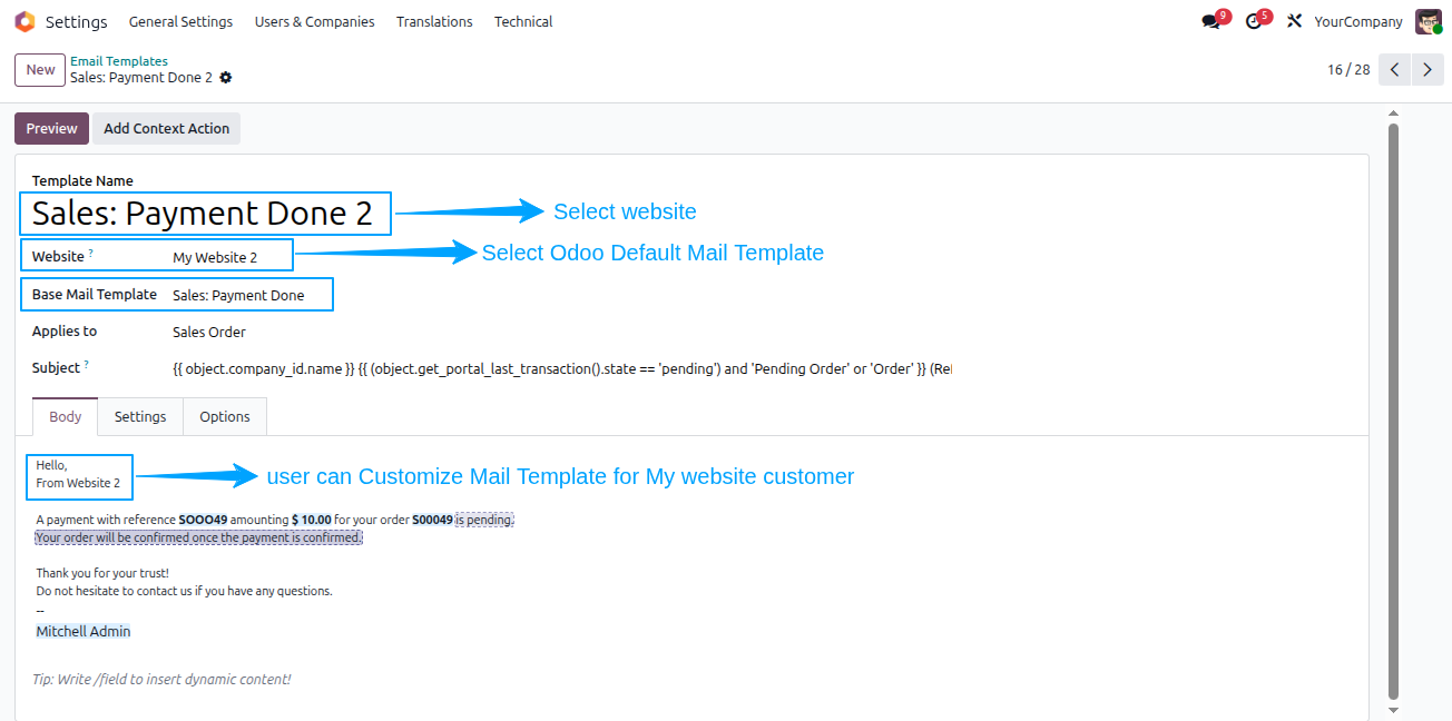 Mail Template Multi Website