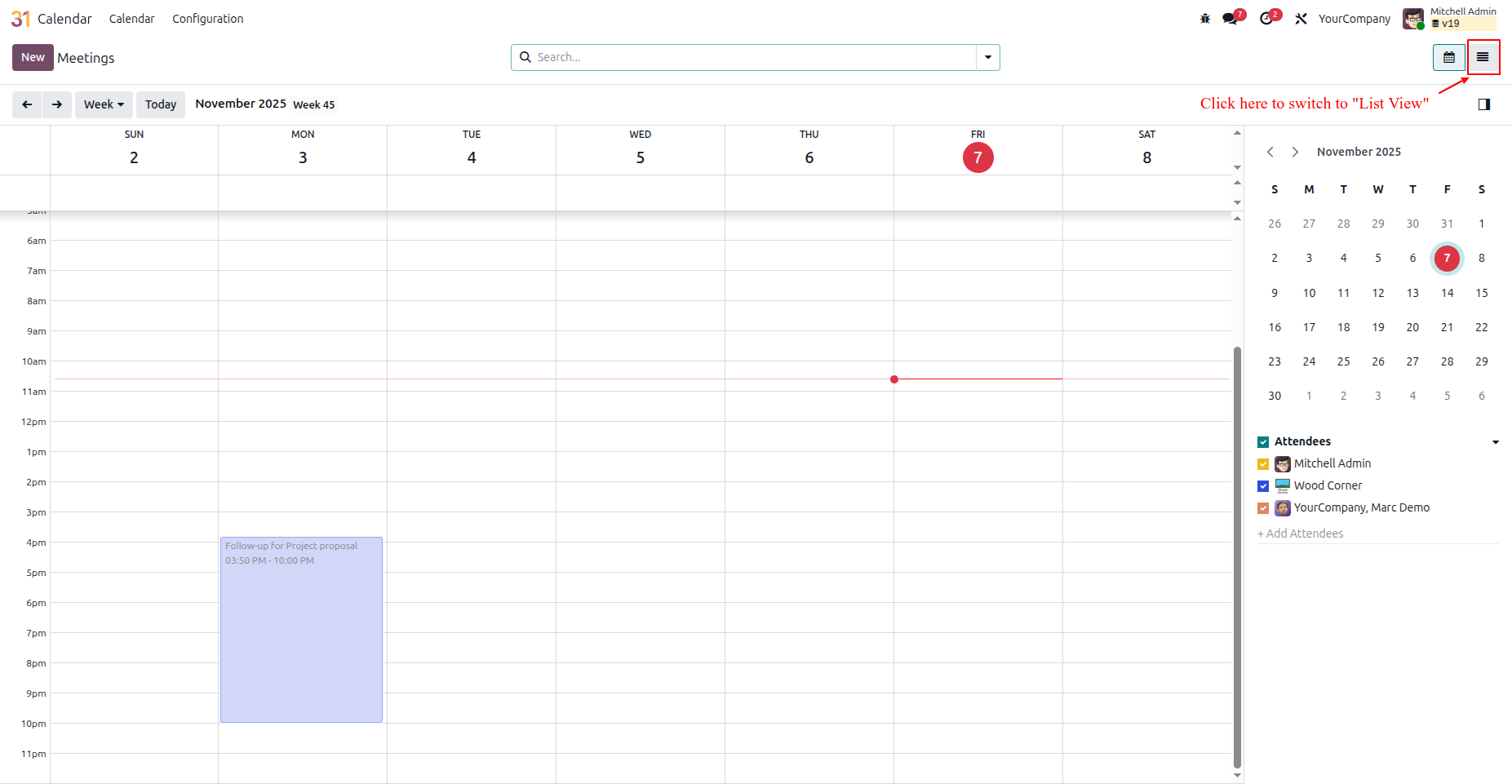 Switch to List View in Calendar