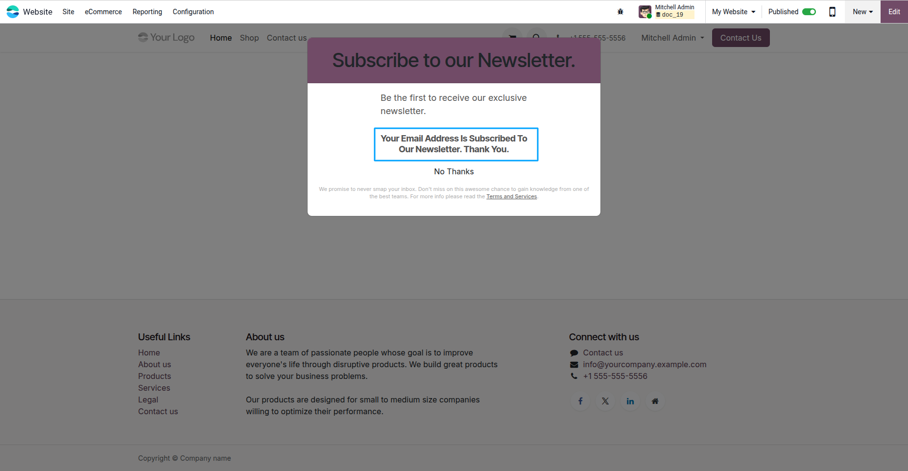 Newsletter Thank You Popup