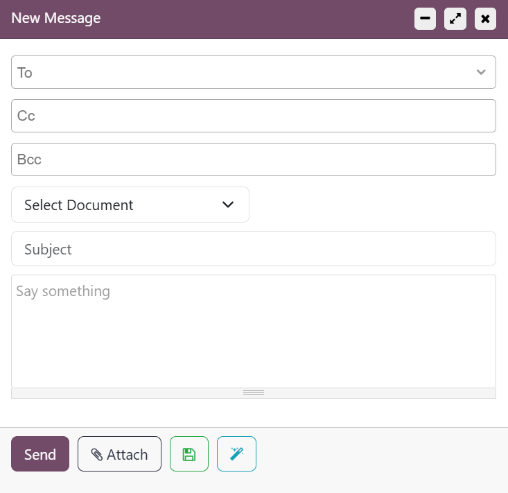 Odoo Inbox messaging system with inbox, sent and starred email options