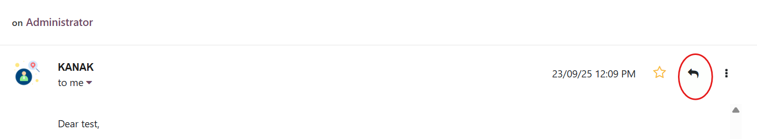 Odoo Inbox messaging system with inbox, sent and starred email options