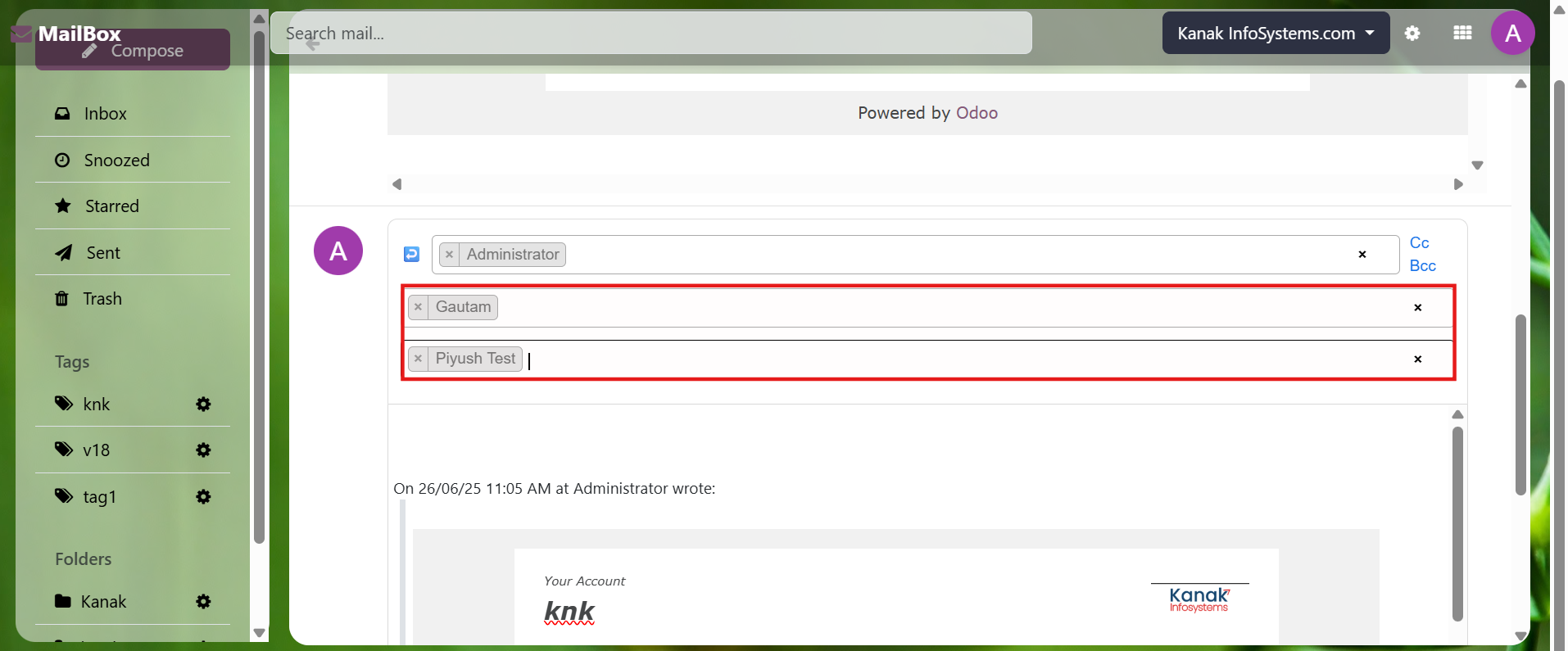 Odoo Inbox productivity tool for handling business emails within Odoo ERP