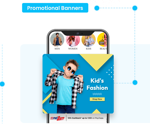 OdooShoppe mobile app promotional banner and advertisement management with smart search feature