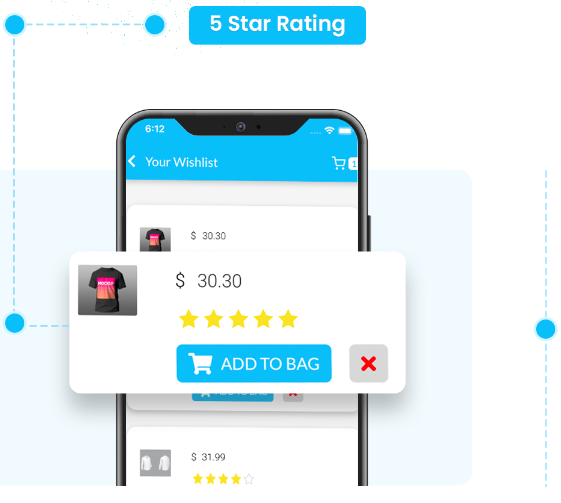 OdooShoppe ecommerce app product rating system showing 5 star customer review interface