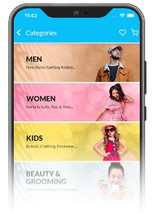 OdooShoppe mobile app category browsing screen with organized product categories