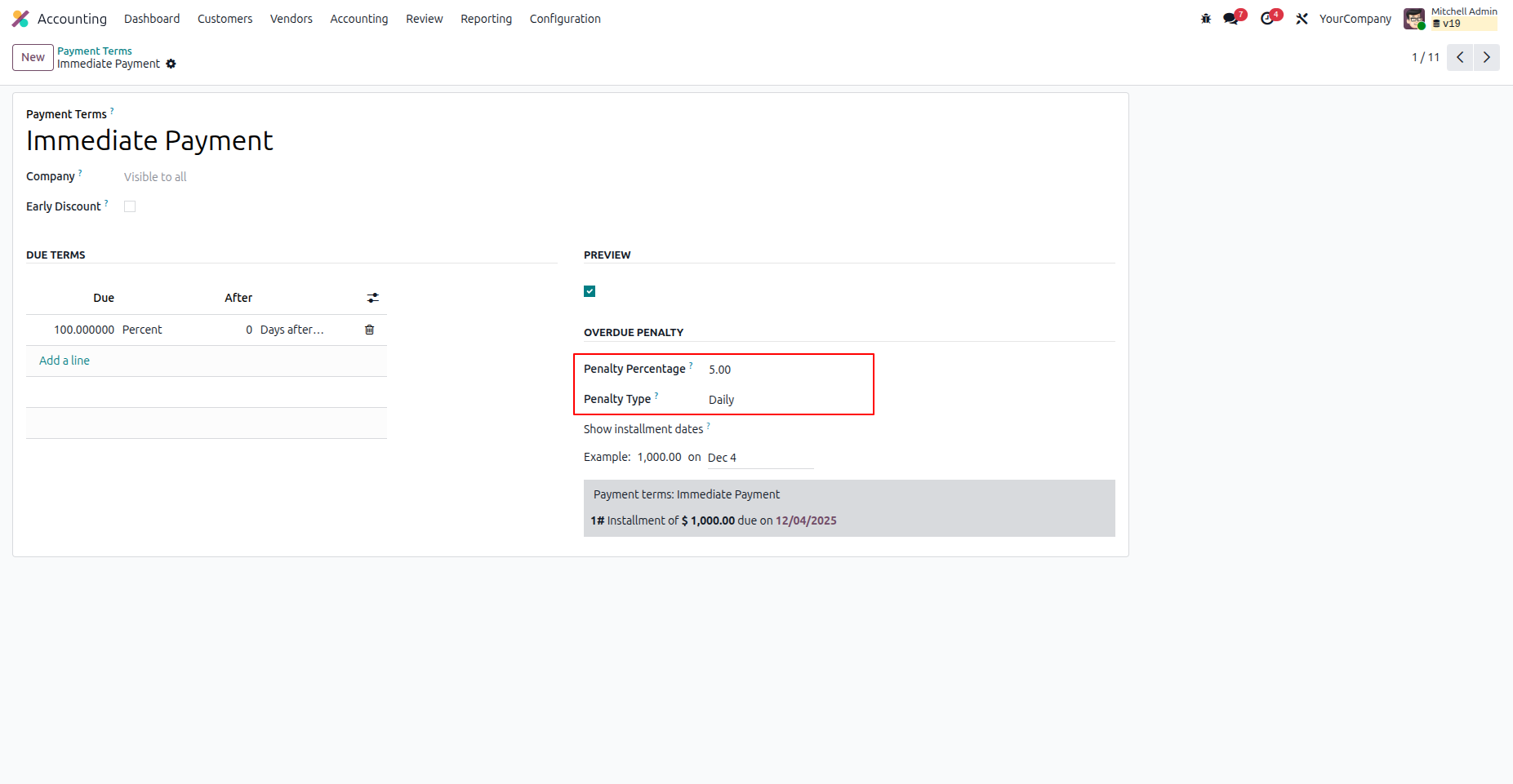 Payment Terms Configuration