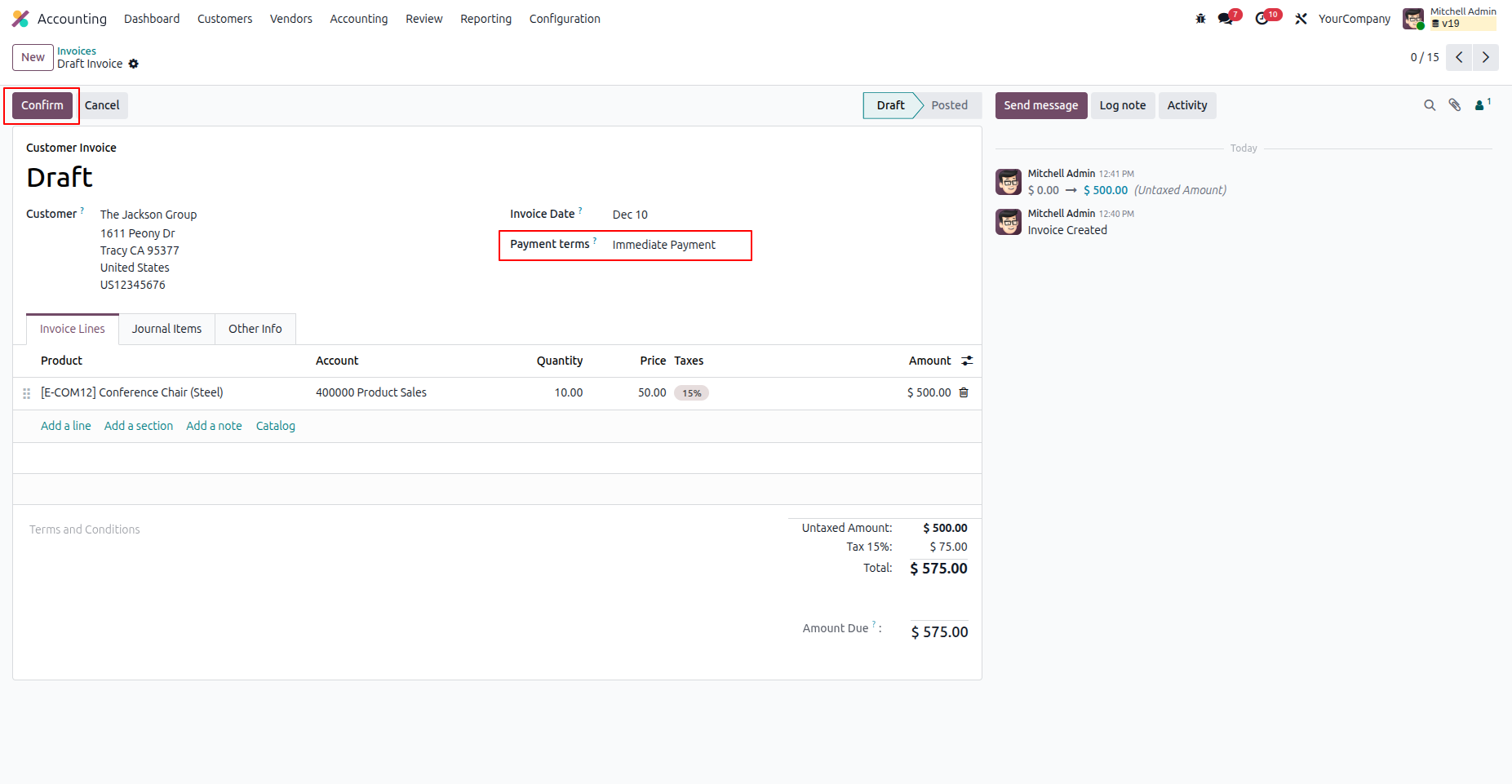 Create Invoice with Payment Term