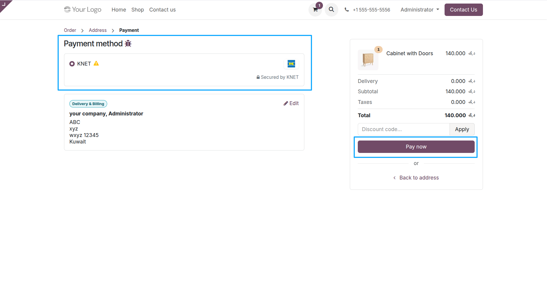 Select KNET Payment Method