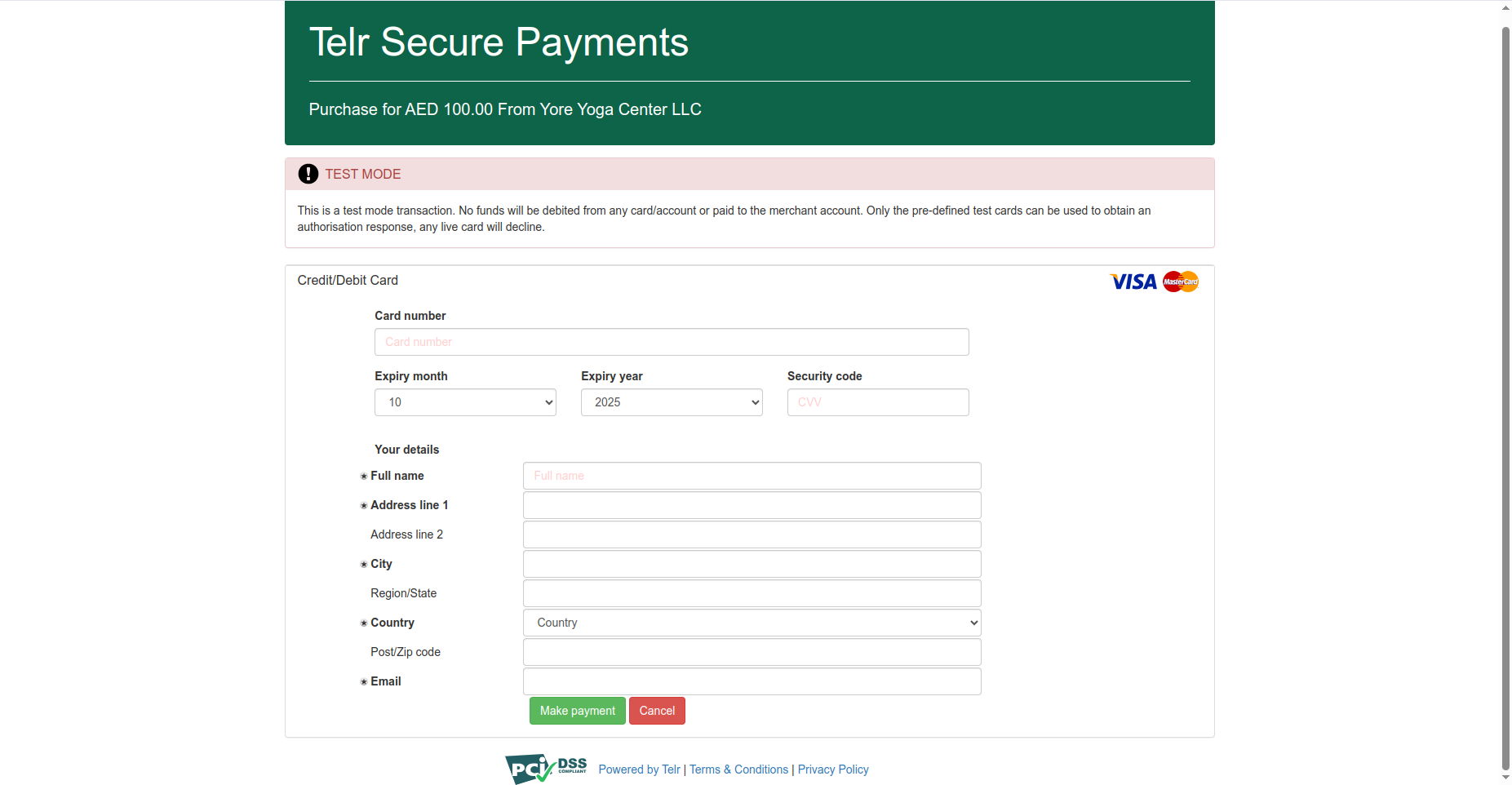 Select Telr Payment Method