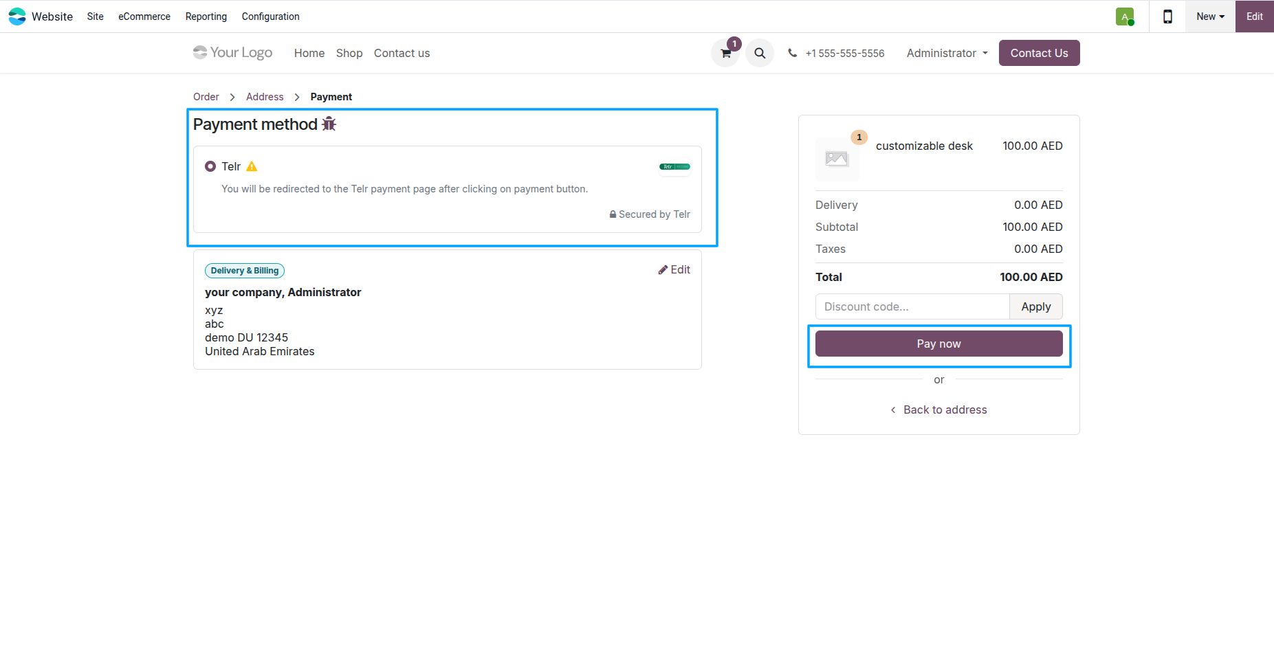 Select Telr Payment Method