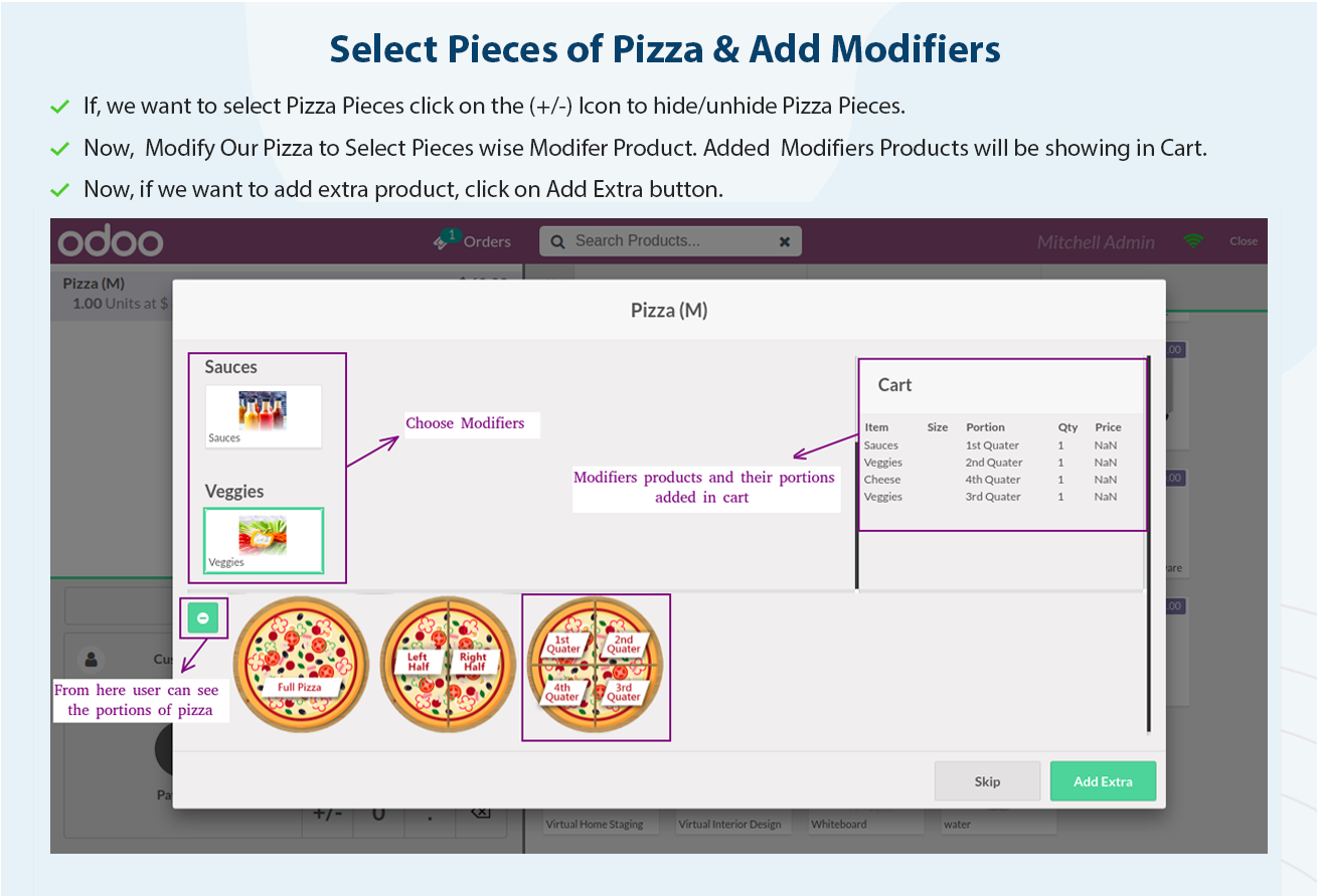 POS Pizza Modifiers - This Module is a useful odoo addons for customizing your POS Restaurant sales for Pizza and other foods. | Pizza Modifiers | Custmize Pizza | Product Modifiers | PoS Pizza