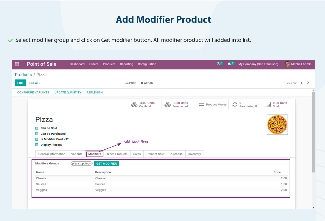 POS Pizza Modifiers - This Module is a useful odoo addons for customizing your POS Restaurant sales for Pizza and other foods. | Pizza Modifiers | Custmize Pizza | Product Modifiers | PoS Pizza
