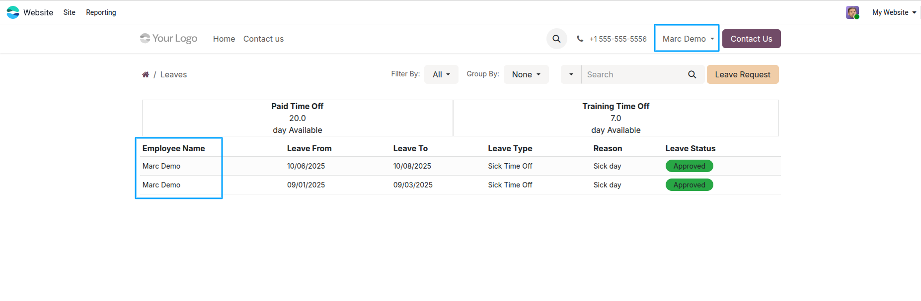 Employee Own Leaves Screenshot