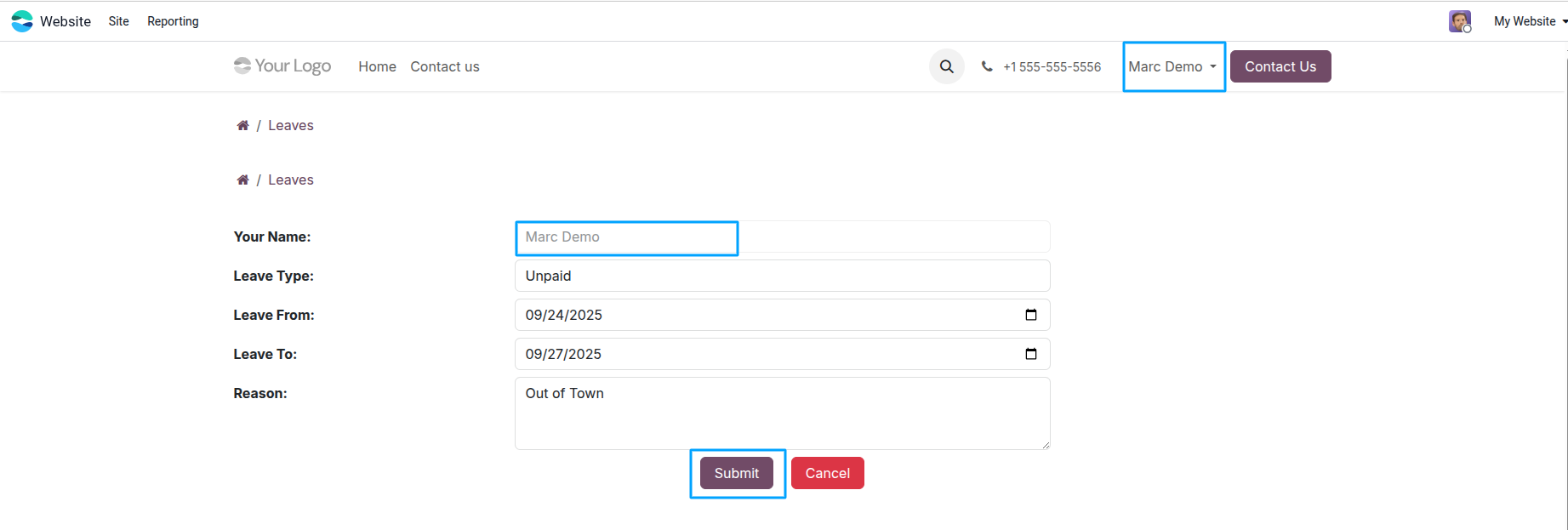 Apply for Leave Screenshot