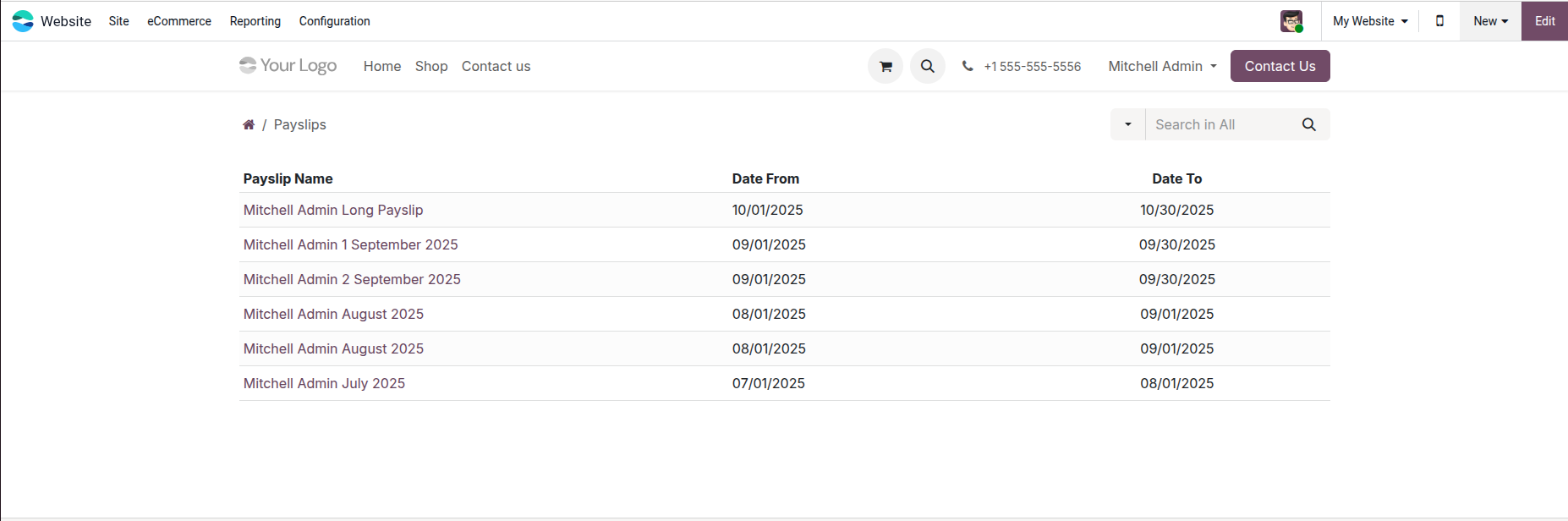 List of payslip Screenshot