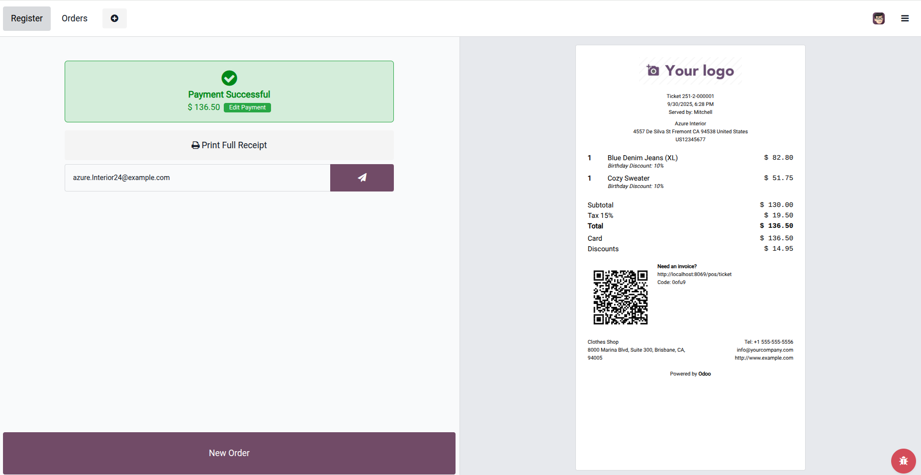 Order Receipt with Birthday Discount