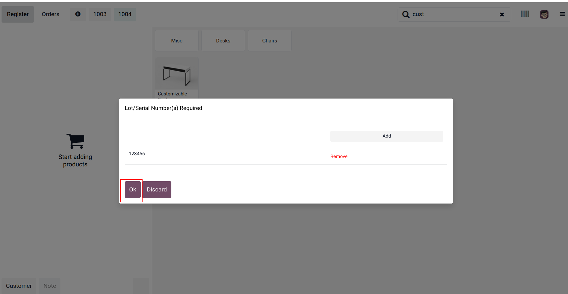 Remove Product in Serial Popup