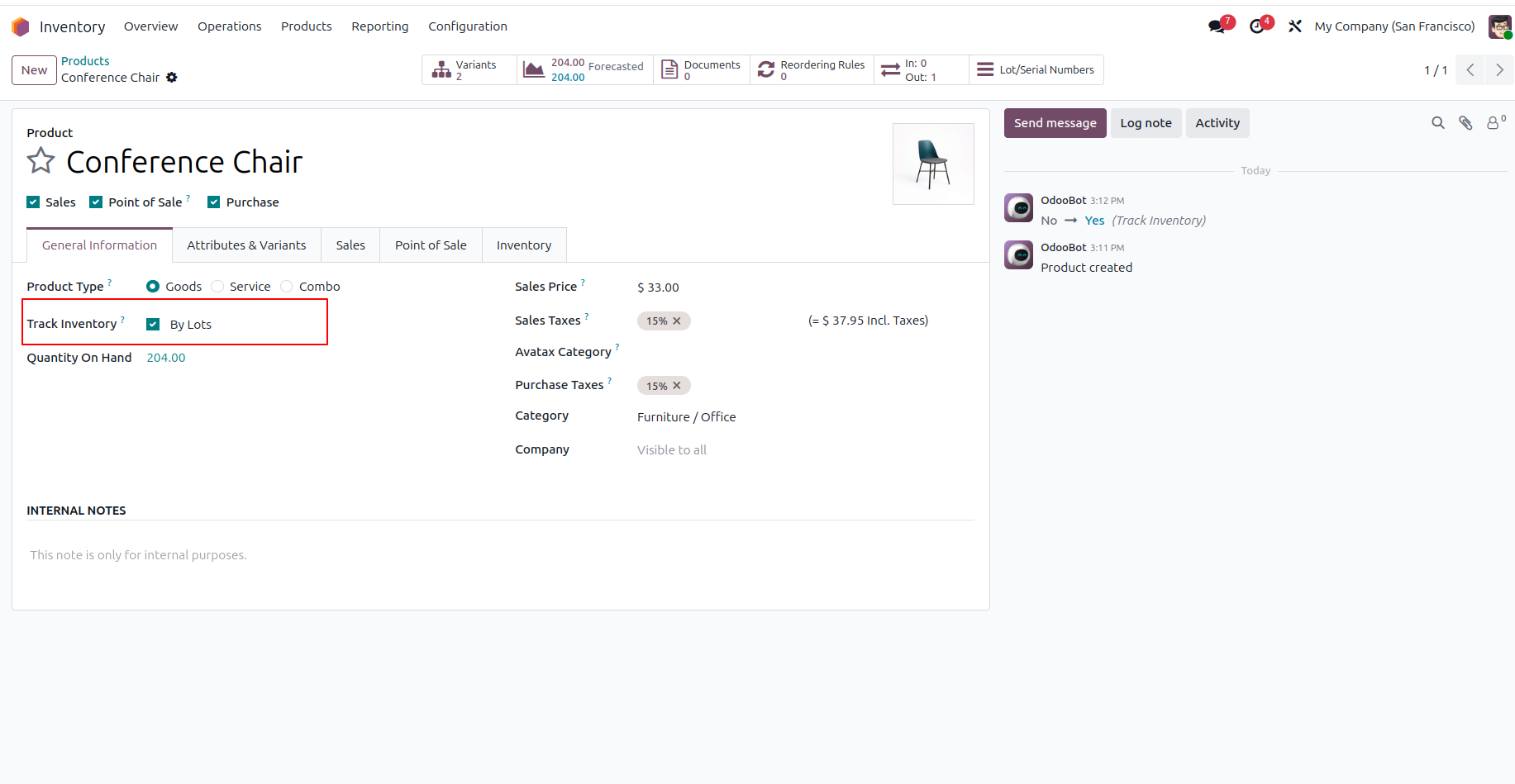 Odoo Inventory General Info