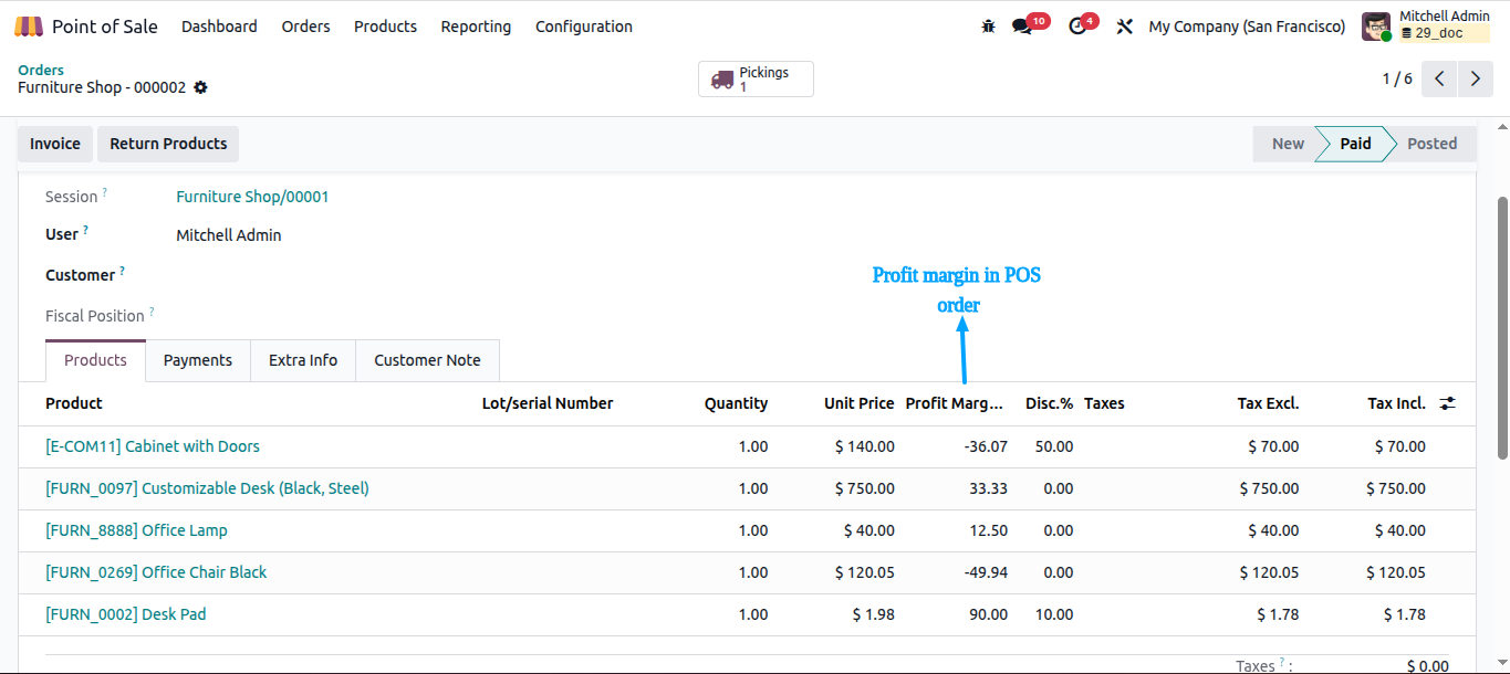 POS Profit/Loss Margin Display