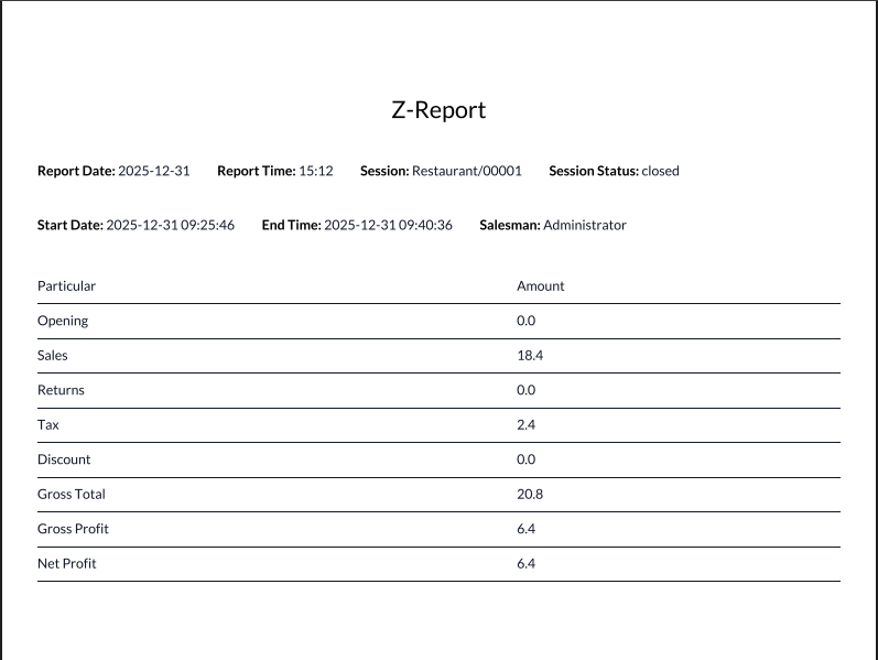 POS X/Z Report