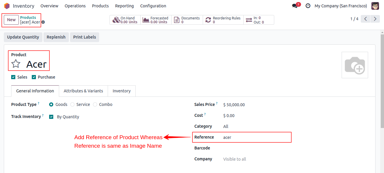 Set Internal Reference for Product