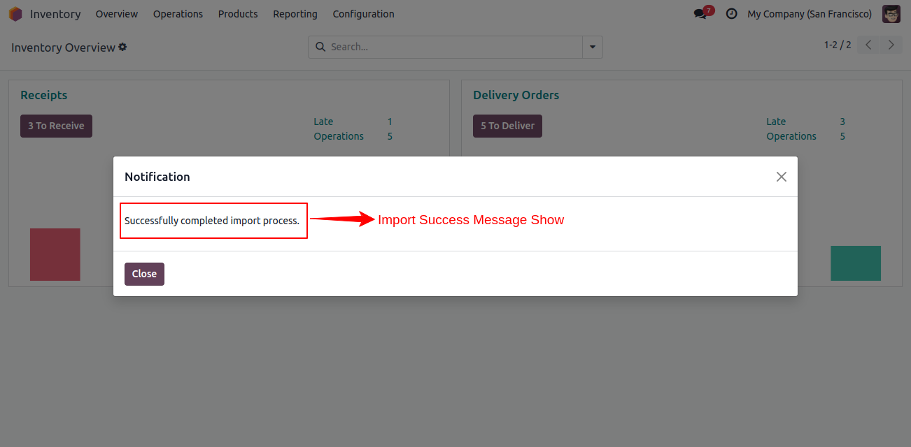 Successful Import Message