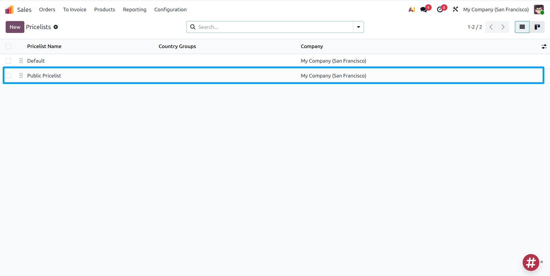 Sales Pricelist Configuration