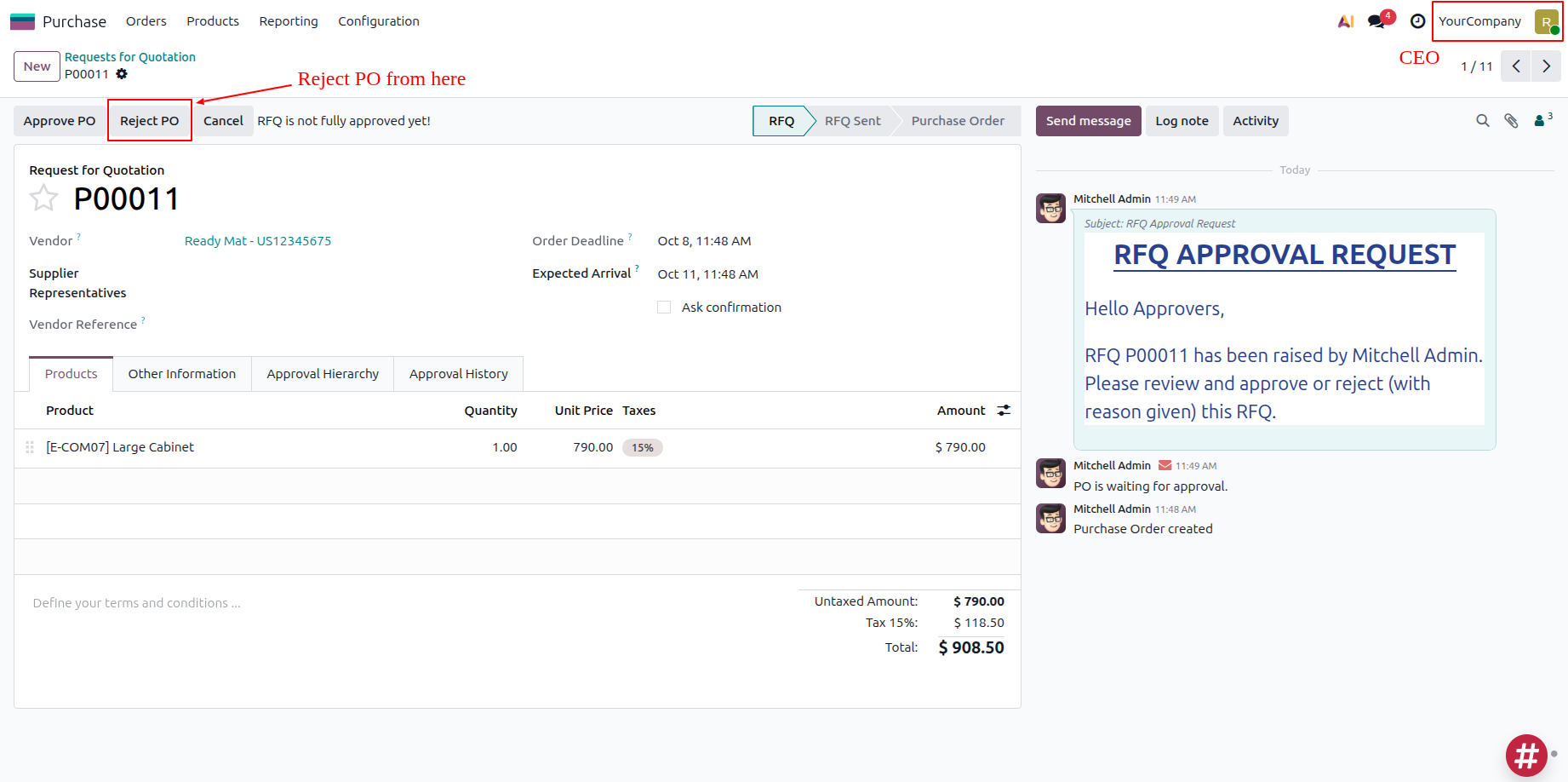 Reject PO by Second Sequence Employee