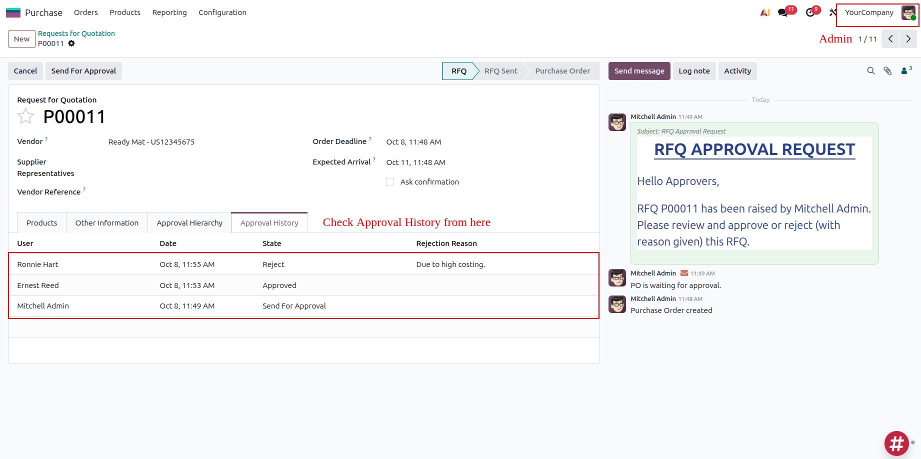 Approval History with Dates and Reasons
