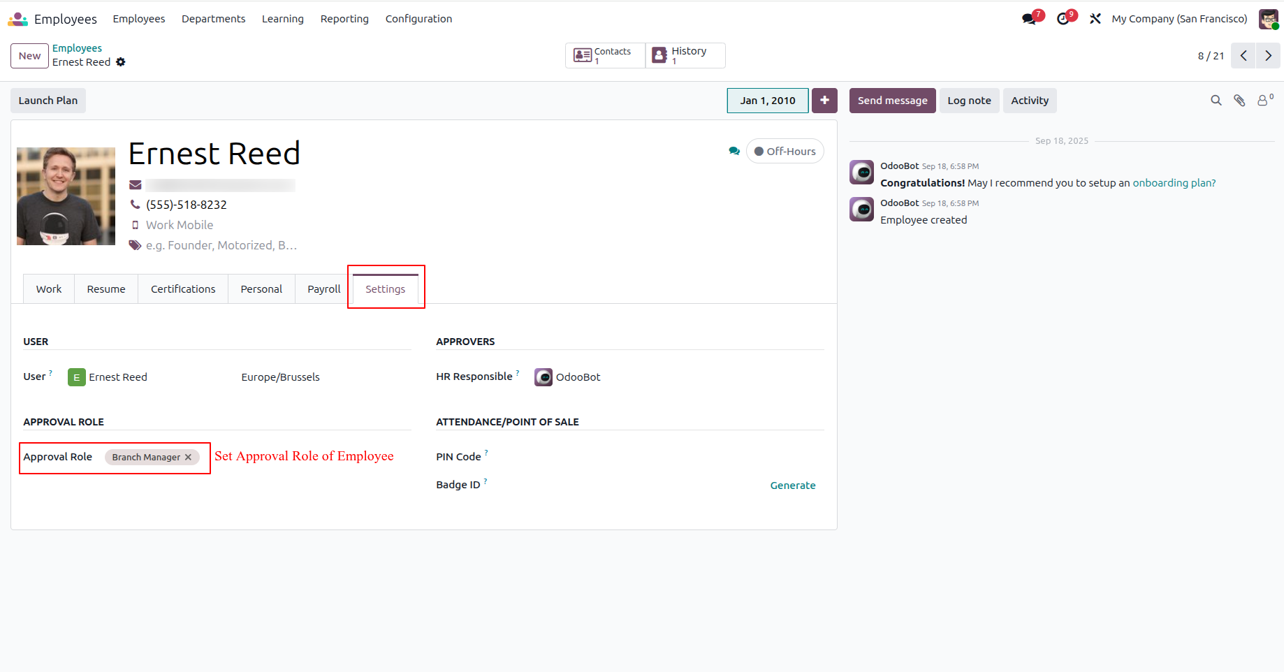 Assign Approval Role to Employee - Screenshot 2