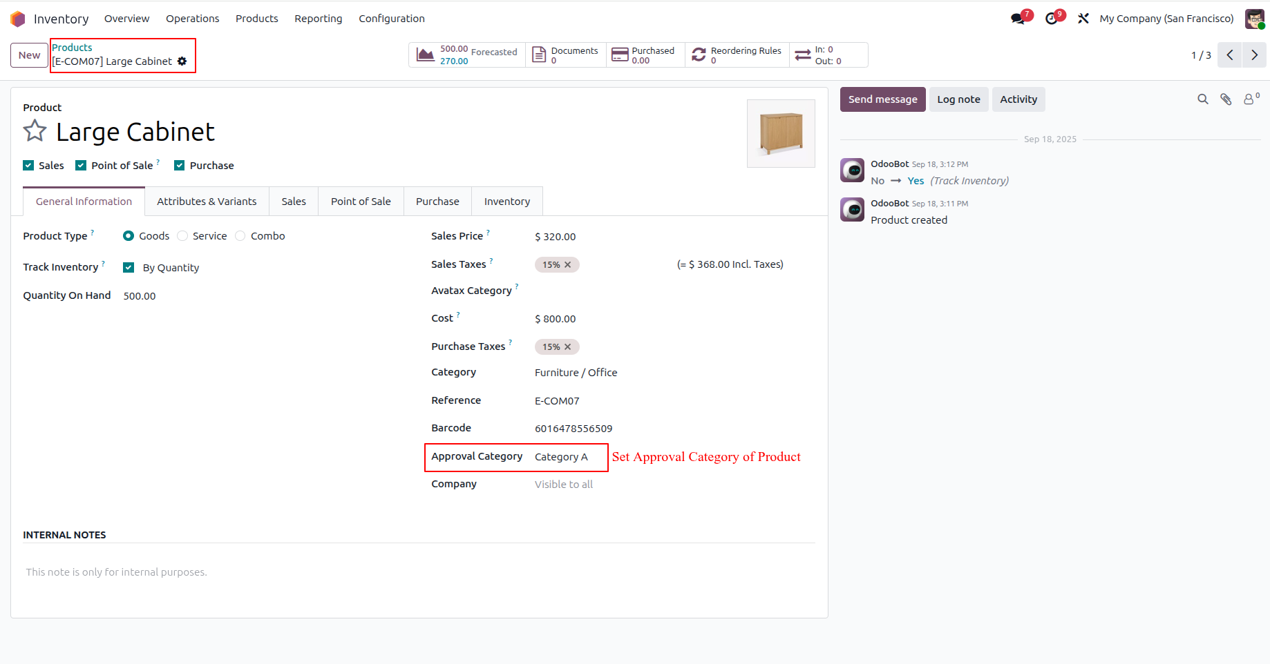 Assign Approval Category to Product