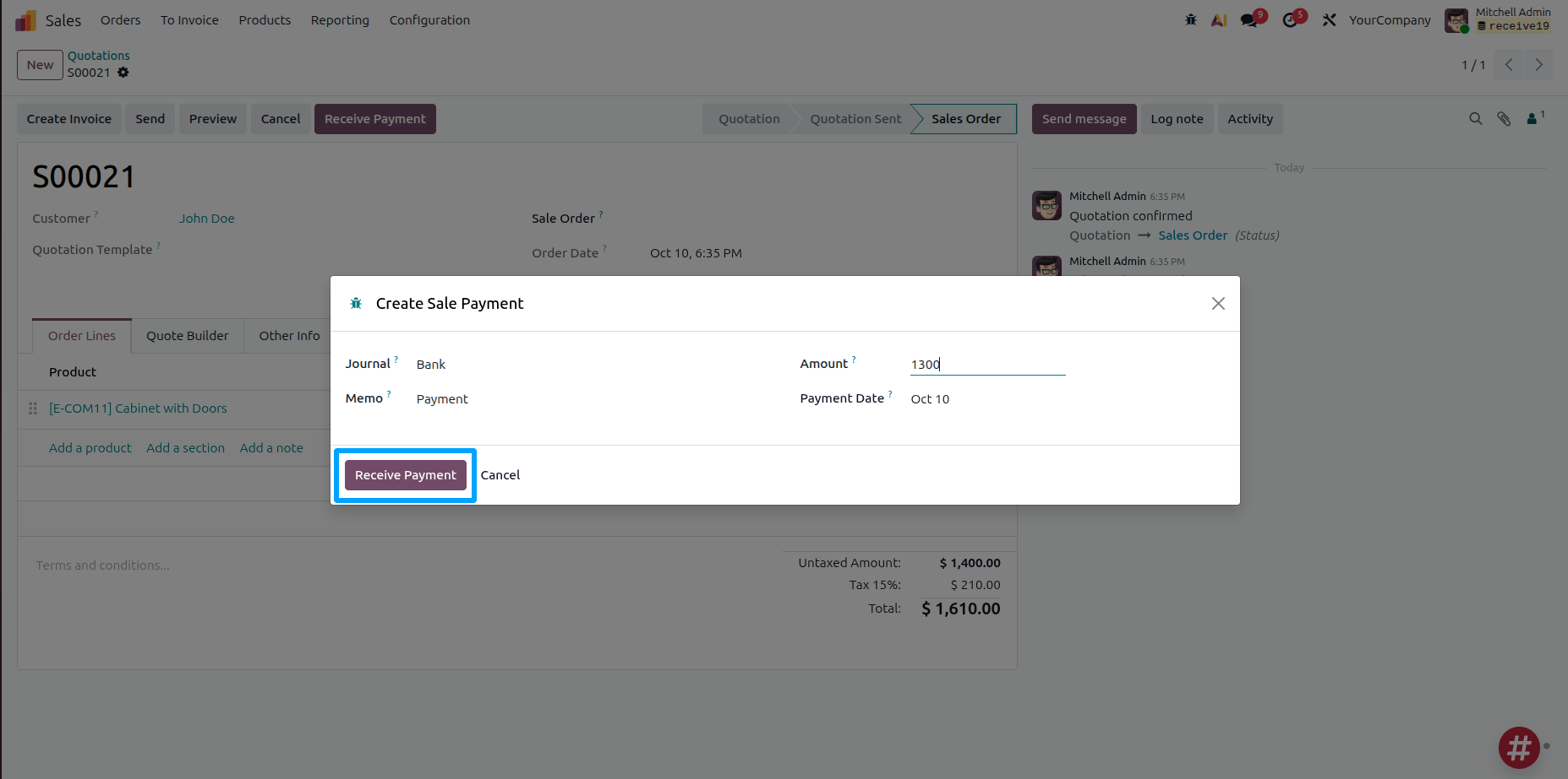 Receive Sale Payment