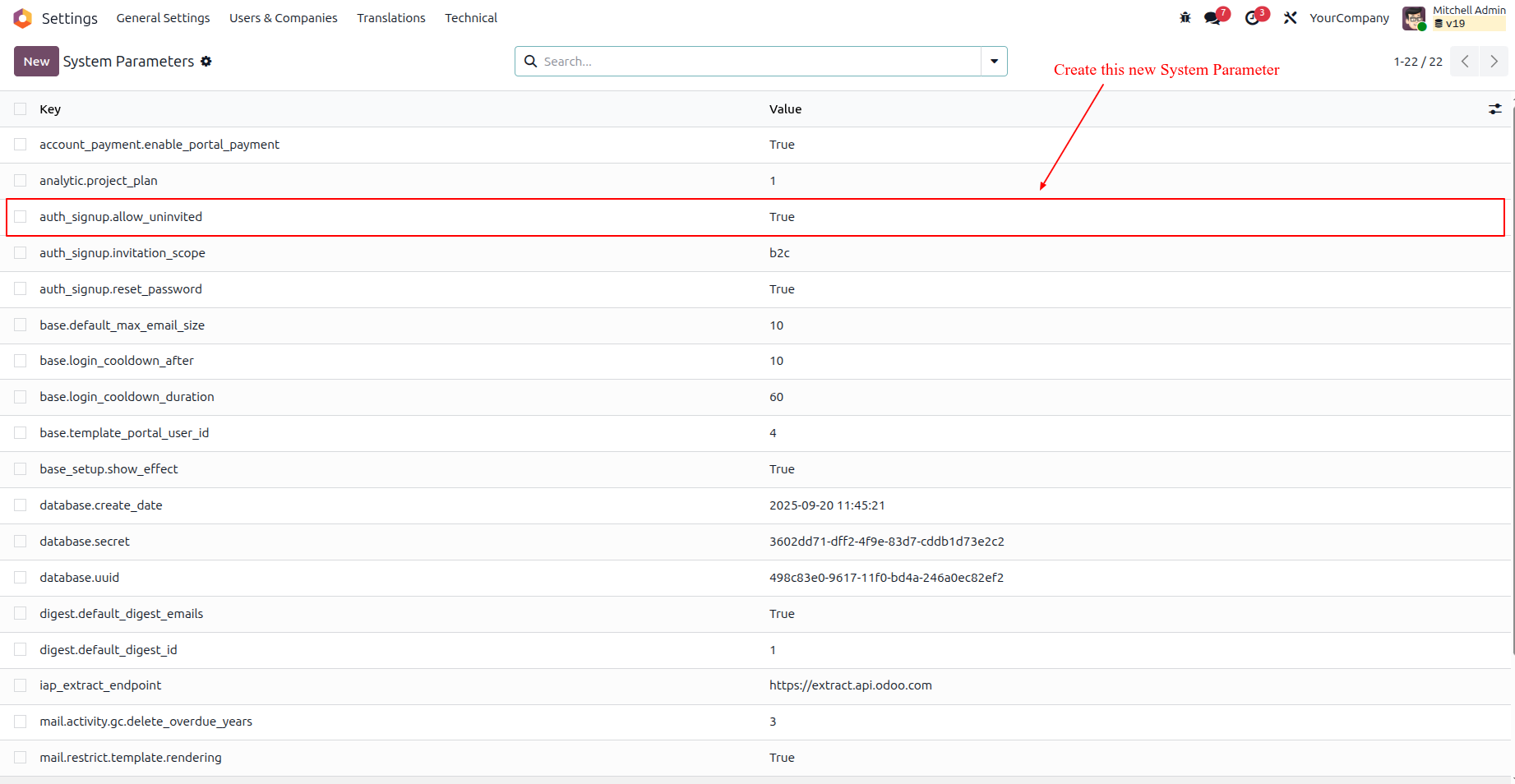 Create System Parameter