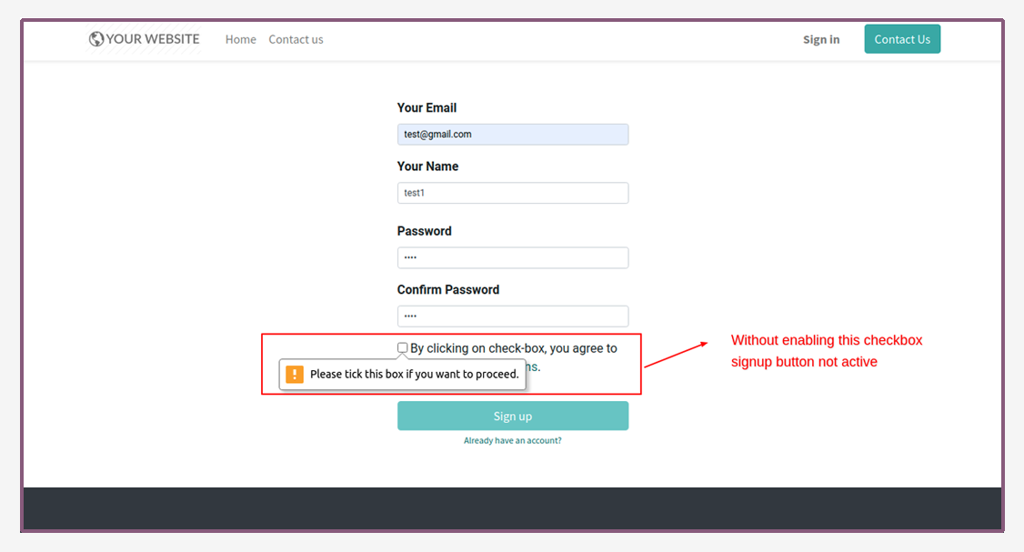 Signup Terms & Conditions - This can be used to restrict signup based on company terms & conditions | signup |signin |terms and Conditions |Signup Terms | Signup Conditions.