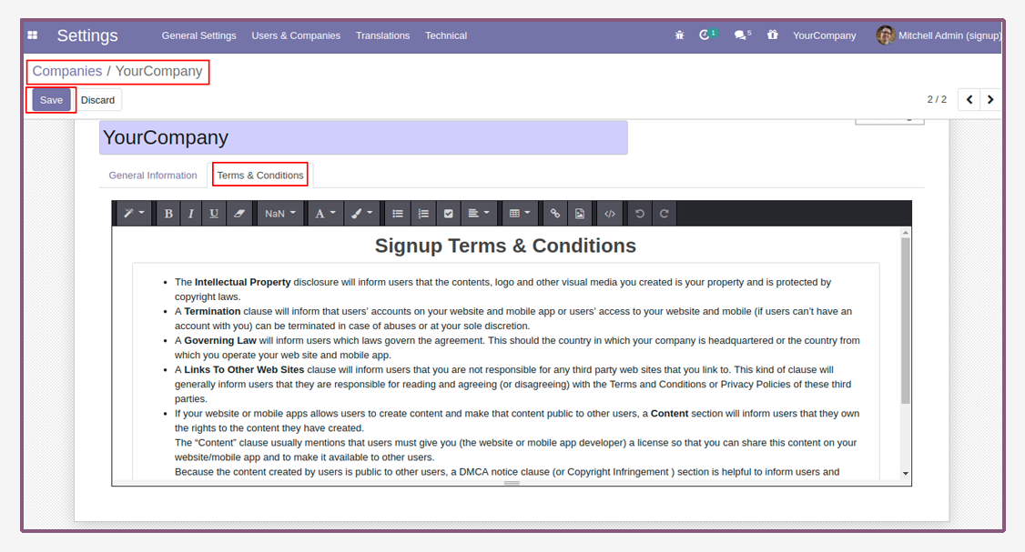 Signup Terms & Conditions - This can be used to restrict signup based on company terms & conditions | signup |signin |terms and Conditions |Signup Terms | Signup Conditions.