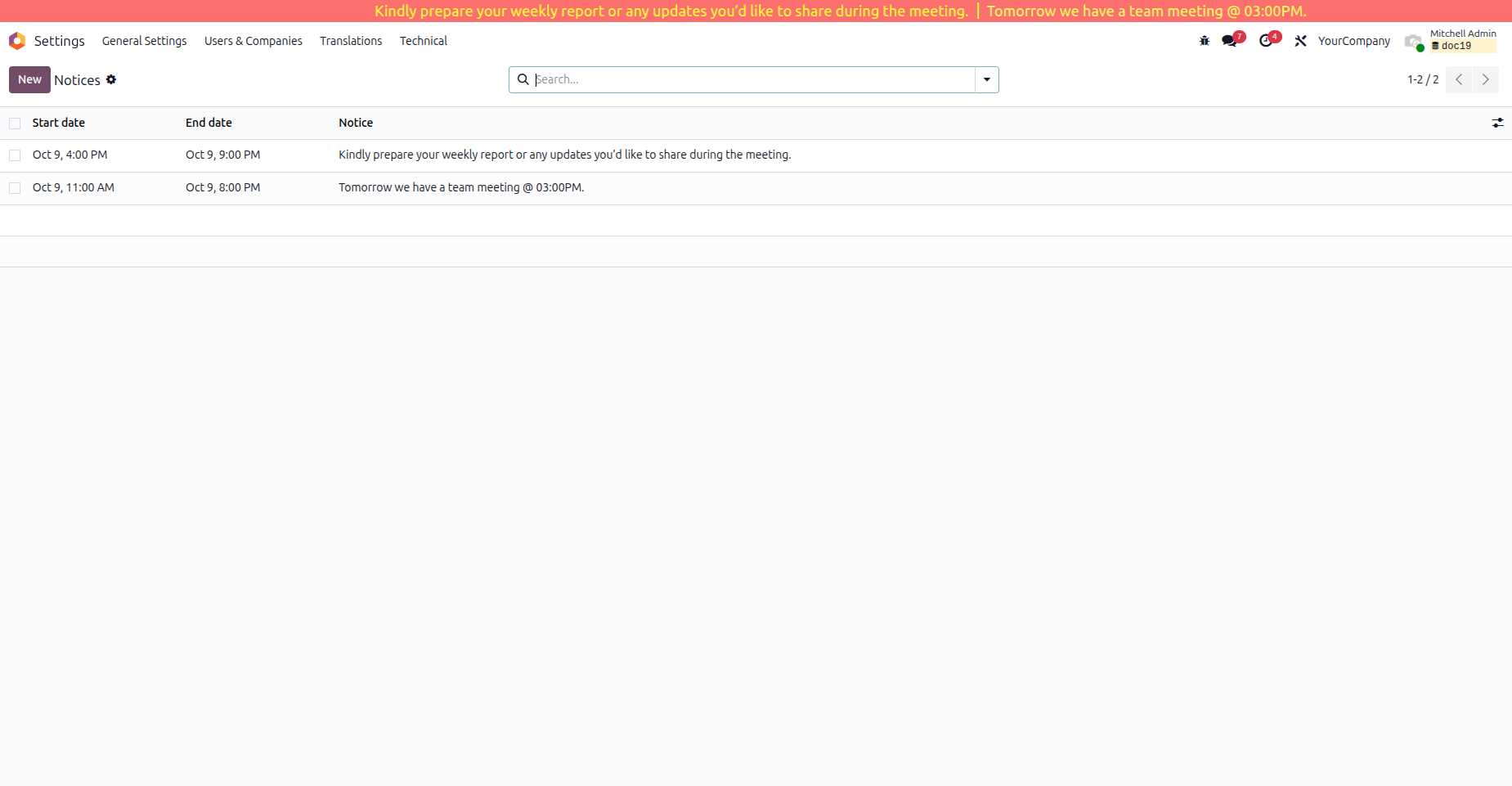Multiple Notices Example