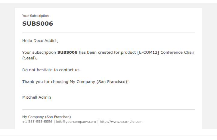 Subscription Email from Sale Order