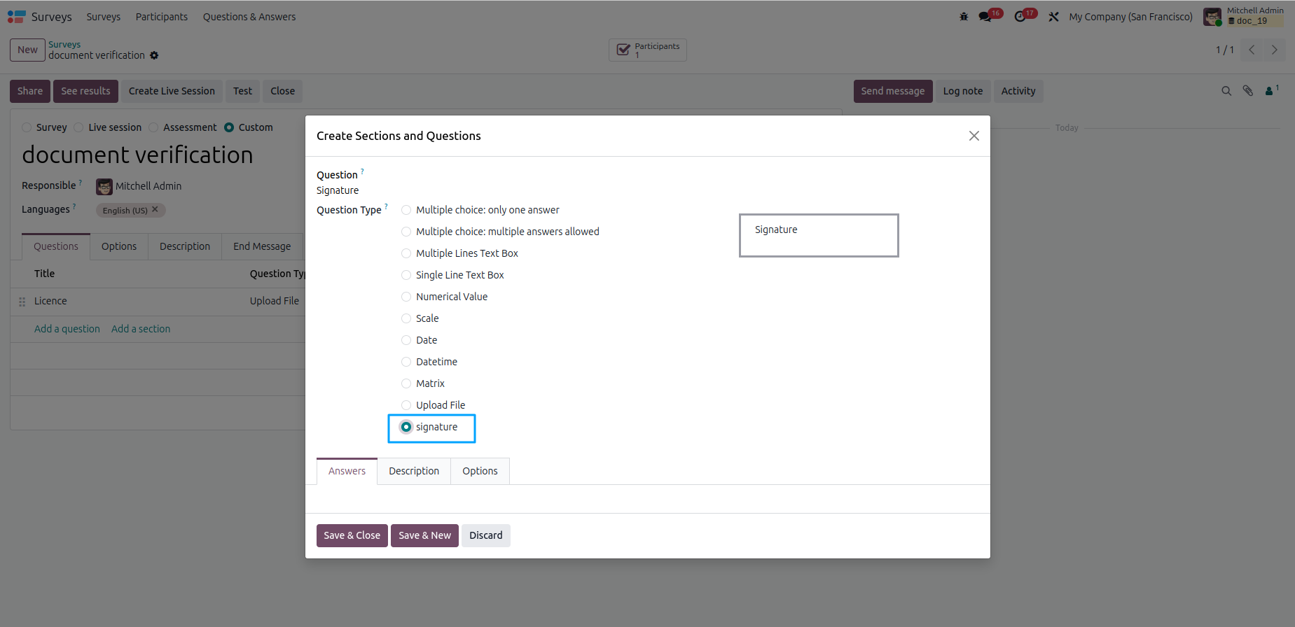 Set Question Type to Signature