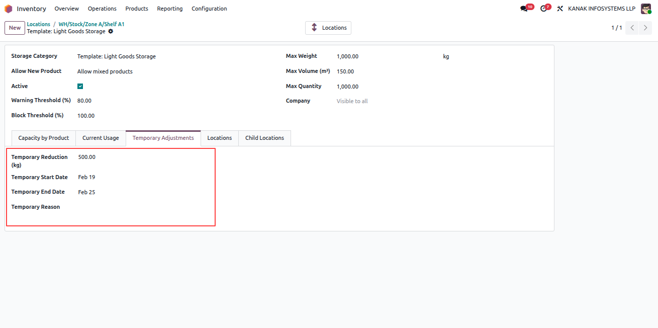 Temporary Adjustments Tab