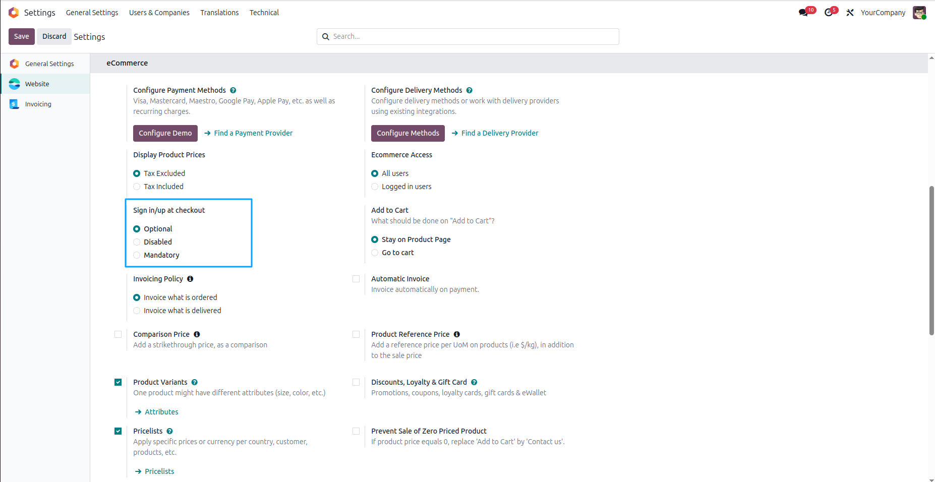 website checkout signup page