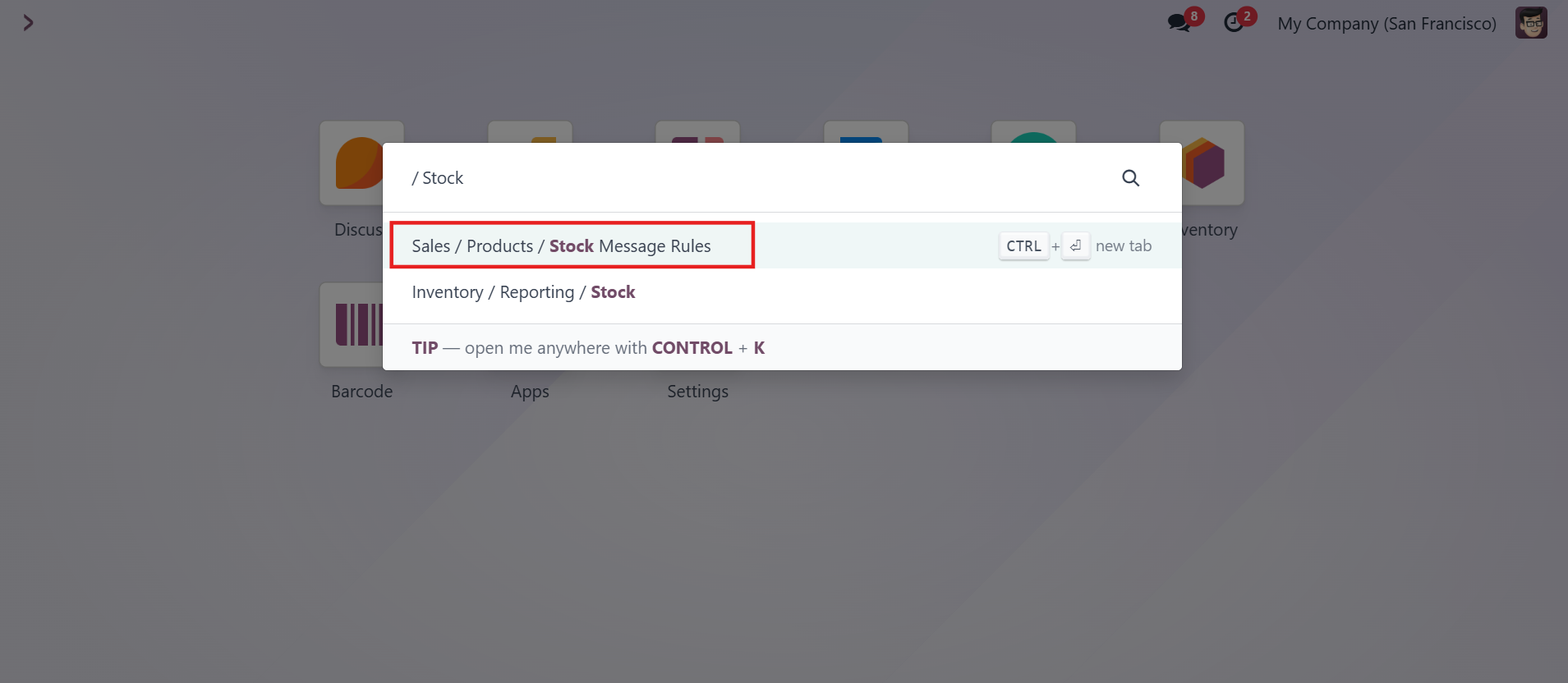 Stock Message Rule