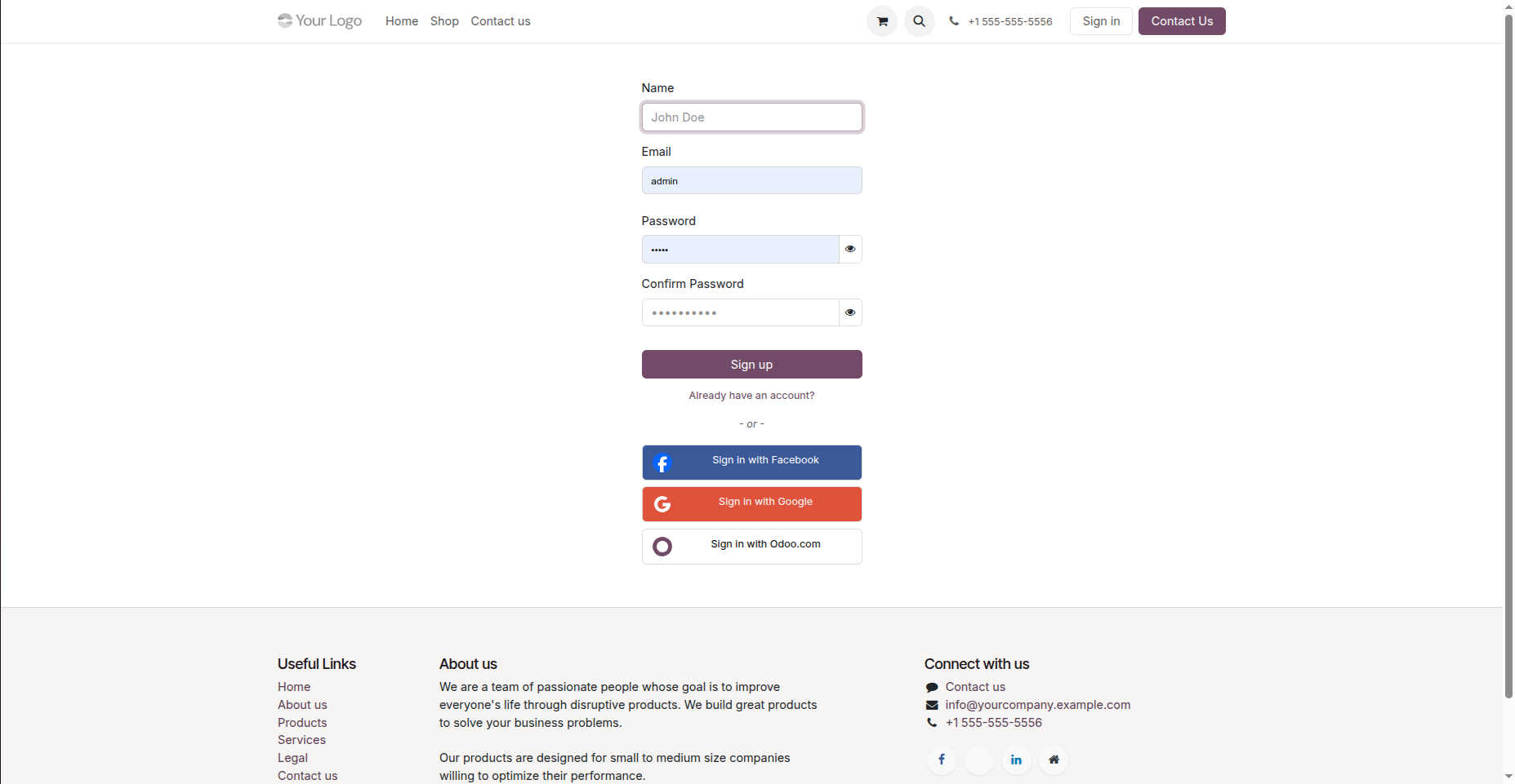 Signup Page After