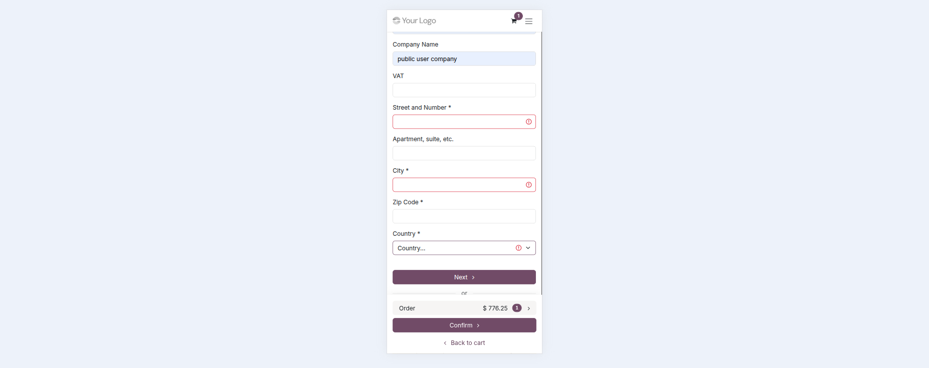 Website One Page Checkout