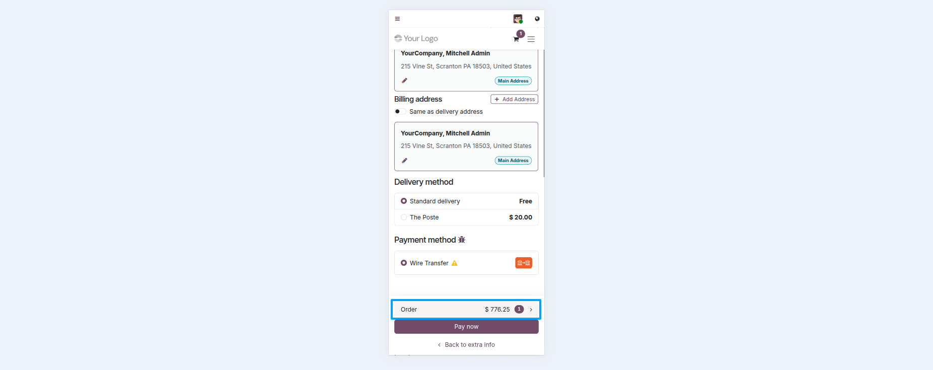 Website One Page Checkout