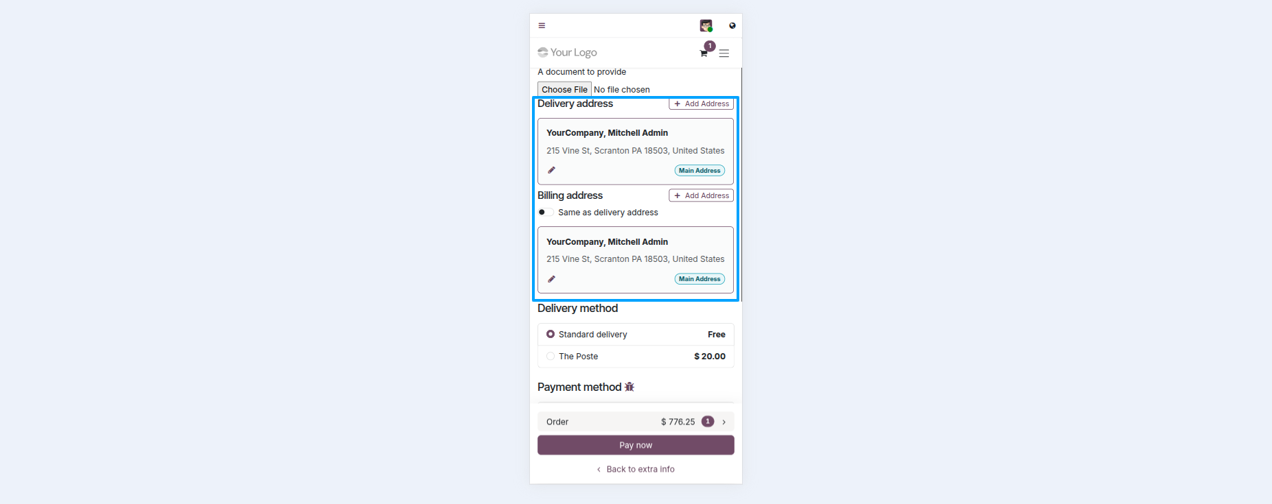 Website One Page Checkout