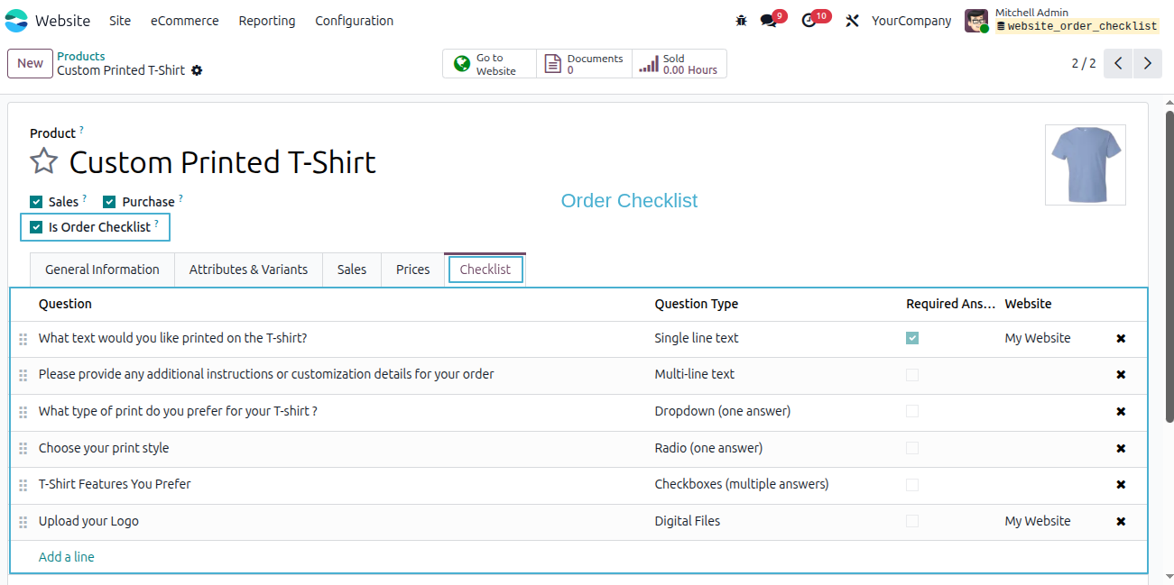 Order Checklist