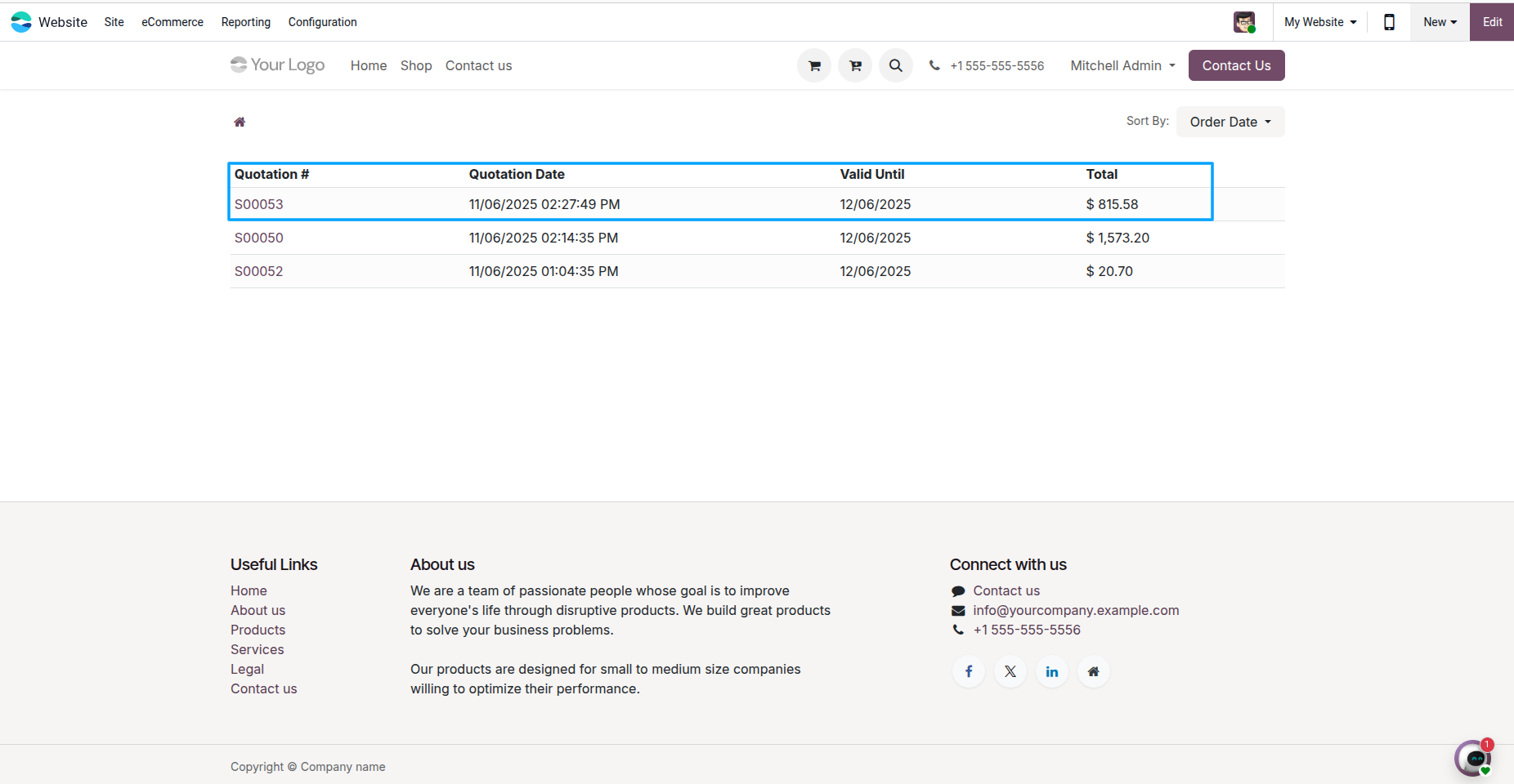 Requested Quotation on Customer Portal